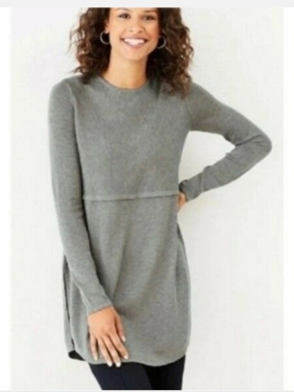 J Jill Womens Grace Gray Wool Tunic Sweater Size XS